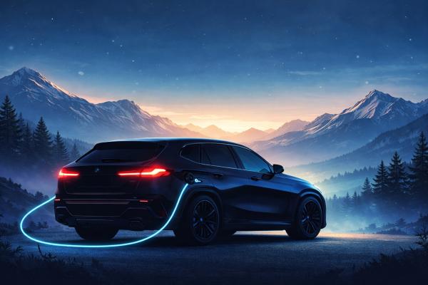 BMW elektroauto KASKO apdrošināšana – BMW i4 un iX elektriskais SUV kalnu fonā