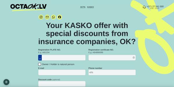 Laptop showing CASCO insurance offer request form in Latvia with car insurance comparison concept