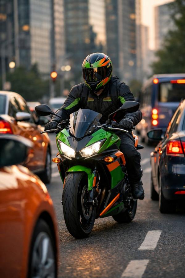 Motocikls pilsētas satiksmē starp automašīnām – ikdienas riski, kurus sedz KASKO apdrošināšana