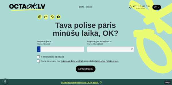 OCTA kalkulatora attēls aprēķināšanai bez tehniskās pases