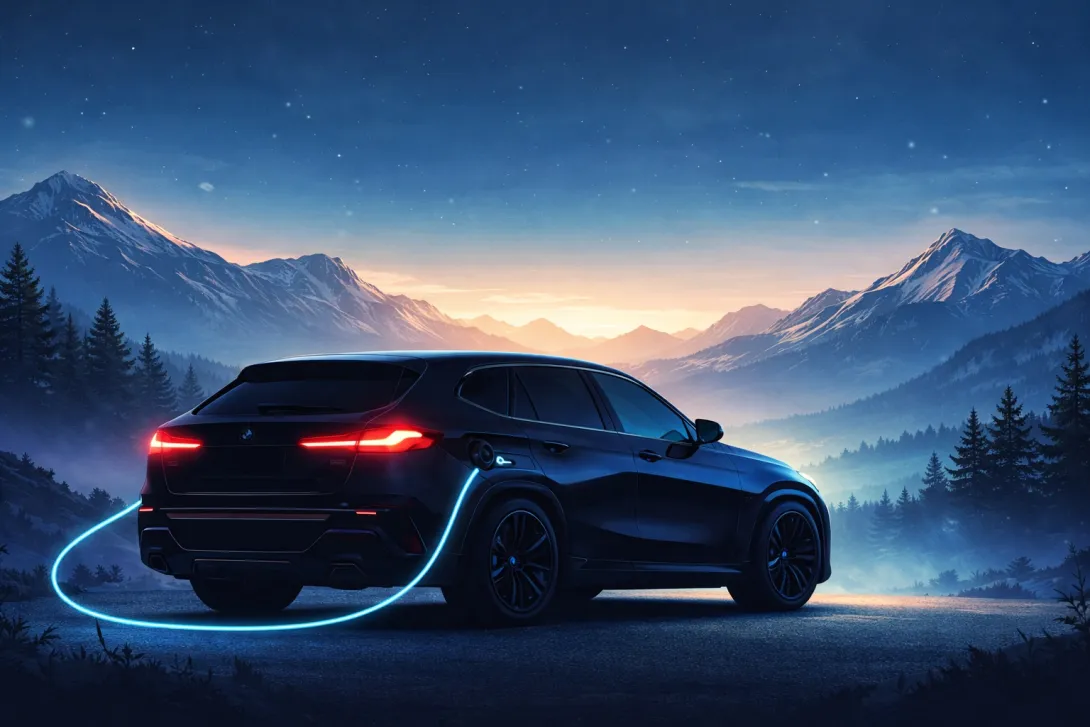 BMW elektroauto KASKO apdrošināšana – BMW i4 un iX elektriskais SUV kalnu fonā